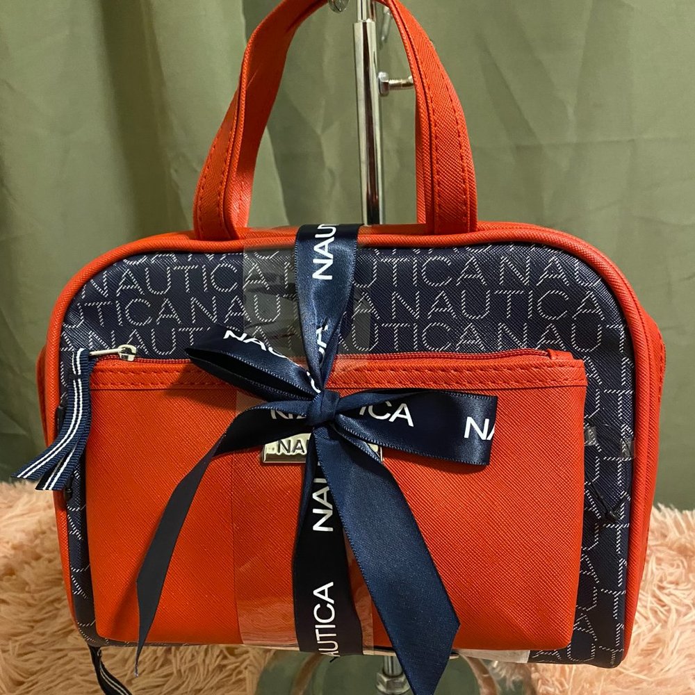 Nautica 2-in-1 Monogram Cosmetic Bag - Navy/Red
